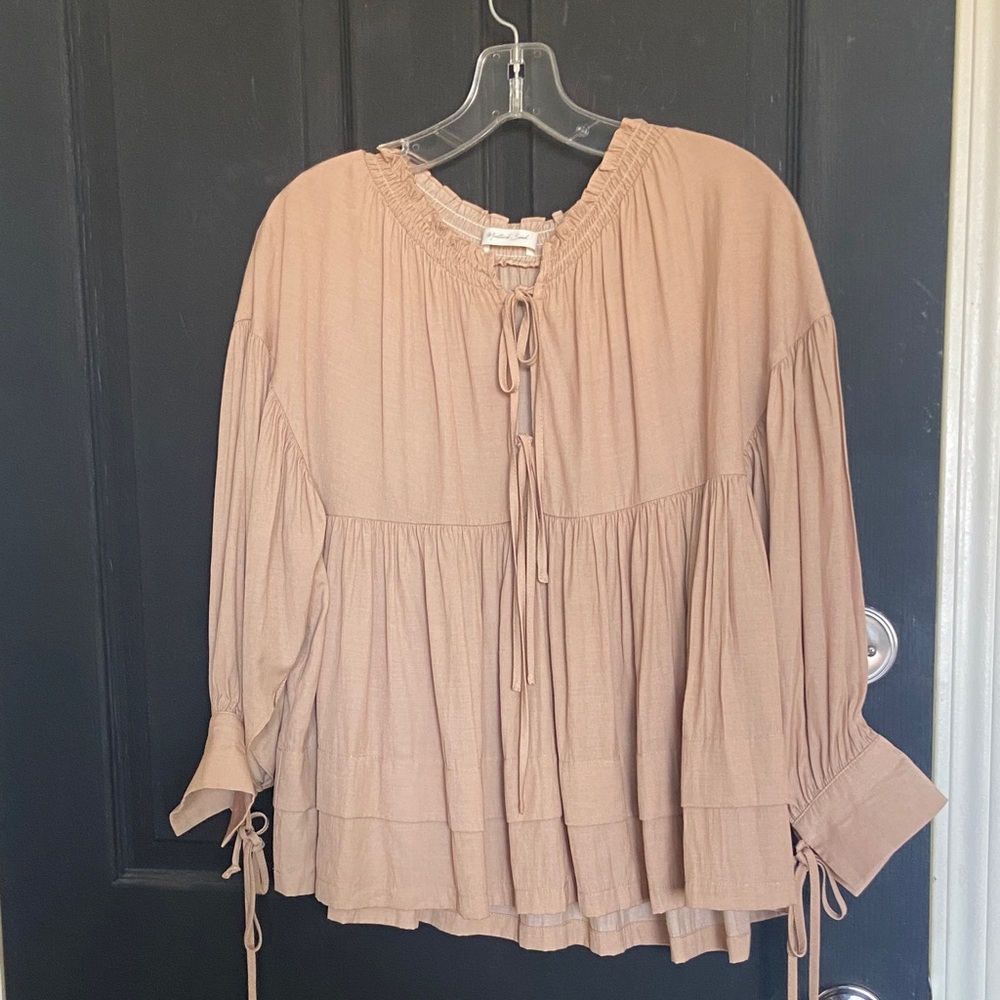 Mustard Seed Light Brown Peasant Blouse